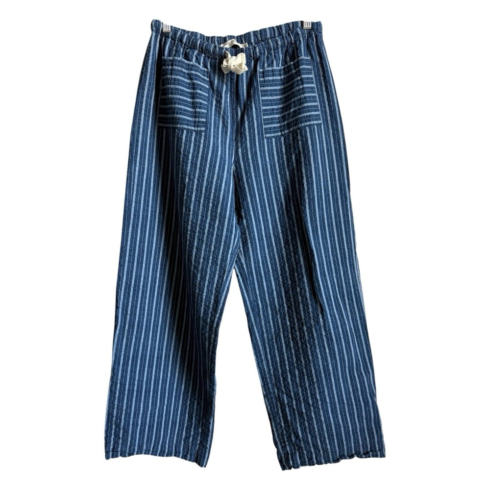Anthropologie Nice Things Paloma Striped Indigo Pants Wide Leg Crop Cotton M/40